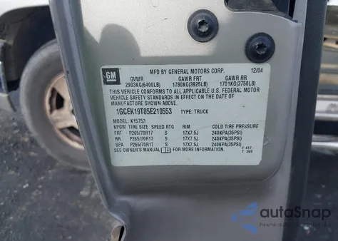 2005 Chevrolet Silverado 1500 Ls из США, поврежденный, VIN 1GCEK19T85E210553